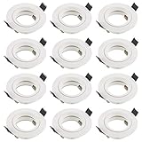 SEBSON Einbaustrahler rund Alu weiß 12er Pack, Einbaurahmen Lochdurchmesser 65mm, Decken Spot inkl. GU10 Fassung für LED/Halogen