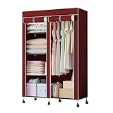 Tragbare Kleiderschrankregale aus Segeltuch,Kleiderschrank-Aufbewahrungsorganisator mit Kleiderstange,Regale,für Schlafzimmer,Wohnzimmer,Rot-120 x 50 x 165 cm