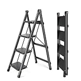 4 Stufenleiter Klappbare Trittleiter mit Anti-Rutsch-Pedal, leichter Aluminium Tritthocker