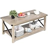 COSTWAY Couchtisch Holz 110cm, Sofatisch mit Ablagefläche und X-Gestell, Beistelltisch Wohnzimmertisch mit breiter Tischplatte & glatter Oberfläche, Kaffeetisch für Wohnzimmer Büro