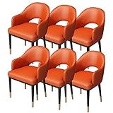 AMENAS Küche und Esszimmer Stühle Litschi Leder Esszimmerstühle 6er Set Moderne Küche Wohnzimmer Akzent Sessel Freizeit Und Haushalts Schreibtischstuhl (Color : Orange)