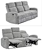 3-Sitzer Sofa mit praktischer Relax-Funktion, 3er Couch, Federkern Funktionssofa verstellbar mit manueller Starthilfe zum Entspannen, 181 cm breit, mit Microfaserstoff in Hell Grau bezogen | 16112