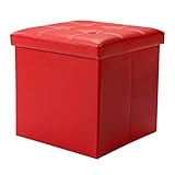 Möbel Praktischer Leder-Fußhocker, zusammenklappbarer Aufbewahrungshocker, gepolsterte Ottomane, Faltbare Würfelbox, Einzelsitz für Wohnzimmer und Schlafzimmer, max. 100 kg (Color : Red)