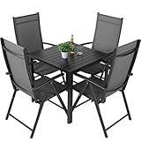 5-Teiliges Gartenmöbel-Set, Balkonmöbel-Set, Aluminium-Sitzgruppe, 4 x 7-fach verstellbare Hochlehner-Klappstühle mit hoher Rückenlehne + 1 x WPC-Streifentisch, Sitzgruppe aus Aluminium, schwarz