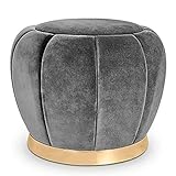 TONPOP Ottoman-Hocker-Sitz, rund, Samt, moderner 45 cm hoher Fußhocker auf goldfarbener Metallbesatz-Messingbasis, multifunktionale Fußstütze, Hocker-Sitz