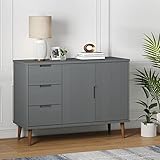 JUNZAI Sideboard, Kommode Schlafzimmer, Komodenschrank, Flur Möbel, Apothekerschrank, Wohnzimmerschrank, Flur Schrank, Beistellschrank, Grau 113x40x80 cm Massivholz Kiefer