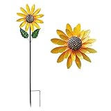 OTCPP Metall Sonnenblumen Windmühle, Sonnenblume Mit Stabiler Standstab Windräder Gartendeko Edelstahl Gross, Windmühle für Rasen Garten Hof Dekoration