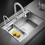 Spüle Aus Edelstahl 304, Silbernes Waschbecken for Zuhause, Ziehprozess Mit Ausziehbarem Wasserhahn, Abtropfkorb, Reinigungshahn (Color : Silver, S : 68 * 45 * 20cm)
