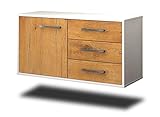Lowboard - Unterschrank Fort Worth, Wandmontiert, Korpus: Weiss matt, Front: Holz-Design Eiche (92x49x35cm), mit Metall Griffen, Made in Germany