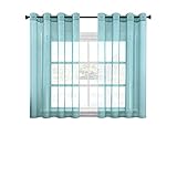 CUTEWIND Gardinen Kurz Volie Vorhänge mit Ösen Halbtransparent Vorhang aus Polyester Gardinen Wohnzimmer 140x160cm(BxH) 2er Set Seeblau