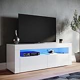 SONNI TV Schrank TV Lowboard LED Weiss,12-LED-Farben,Fehrnser Tisch 120 cm breit