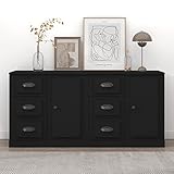 ZEYUAN Sideboards 2 STK Kommode Schlafzimmer, Schlafzimmer Möbel, Komodenschrank, Esszimmer Schrank, Buffetschrank, Büromöbel, Schwarz Holzwerkstoff