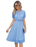 HAOKEKE Damen Sommerkleid Kurzarm Chiffon Kleid Retro Plissee Hemd Kleid Wear Ideal für Party Arbeit Freizeit Kirche Zeit Meeting Cocktail etc
