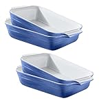 KHG Auflaufform klein 1 Personen 4er Set in Hellblau | Ofenform 22 cm mit 0,5 Liter | Backform aus Keramik Steingut für Lasagne Tiramisu & Co. | Lasagneform rechteckig & kratzfest