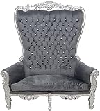 Casa Padrino Barock Hochlehn 2er Sofa Grau/Silber - Prunkvolles Barockstil Sofa mit Glitzersteinen - Wohnzimmer Möbel im Barockstil - Barock Möbel - Edel & Prunkvoll