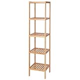 dibea Badezimmerregal mit 5 Ablageflächen Wohnzimmerregal Standregal Bambusregal Badregal Bücherregal Eckregal Küchenregal 33x33x146 cm, naturfarben