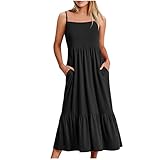 SHE.White Sommerkleid Damen Locker Lose Wickelkleid Abendkleid lang Freizeit Kleider große größen Damen Abendkleid Sexy Sommerkleid Shirtkleid Kleid elegant Kleider（2-Black,XL）