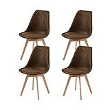 EGGREE 4er Set Esszimmerstühle Vintage Design, Polsterstuhl aus Wildleder Rückenlehne, Küchenstuhl Essstühle mit Massivholz Buche Bein, Braun