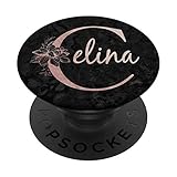 Celina Name, personalisierbar, rosa Rose auf schwarzem Design PopSockets mit austauschbarem PopGrip