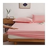 100% Baumwolle Spannbettlaken Superweiches Atmungsaktiv Dehnbar Spannbetttuch Maschinenwaschbar Tiefe Taschenlaken Weiche Qualität Bügelfrei Bettlaken (Color : Roze, Size : 135x200+25cm)