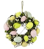 Eierkranz aus Rattan mit Eier und Trockenblumen Deko Ostern Frühling Kranz Eikranz Osterkranz Frühlingskranz Türkranz Wandkranz Tischkranz Tischdeko Dekorationen Hängen Willkommensschild Bastelbedarf