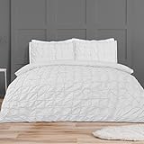 Sleepdown Bettwäscheset mit geriffelten, Einzelbett, Weiß Bettbezug-Set mit Kissenbezügen, gerüschte Falten, Biesen, pflegeleicht, weich, (135 x 200 cm), Baumwoll-Mischung