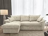 Vente-unique Ecksofa mit Schlaffunktion + Bettkasten - Ecke Links - Cord - Cremefarben - Guillermo