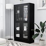 Wakects Moderner Wohnzimmerschrank, Schrank mit 4 Einlegeböden und 2 Glastüren, multifunktionaler Schrank für Wohnzimmer oder Küche, Spanplatte, 82,5 x 30,5 x 150 cm, Schwarz