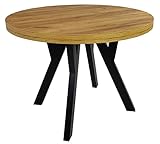 Runder Esstisch Ausziehbar Wohnzimmertisch Holzbeine Rustikaler Tisch mit Schwarzen Tischbeinen Ausziehtisch Küchentisch Kaffeetisch RO-7 Ø100/200 cm Schwarz Craft Eiche