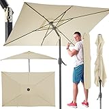 TOM rechteckiger Sonnenschirm mit Schutzhülle und Kurbel für Balkon, Garten & Terrasse – großer 140 x 210 cm Gartenschirm Schirm in Anthrazit oder Beige – 45° knickbar – PLUS Geschenk (Beige)