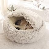 Flauschiges Katzenbett, rund, weiches Plüsch, Höhle mit Kapuze, Katzenbett, für den Winter, warm, Schlafkissen, rutschfest, maschinenwaschbar, für Katzen und Welpen 50 * 50cm-Grau