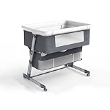 RJZHJYD 2 in 1 Beistellbett, 4-stufig höhenverstellbares Babybett,Babywiege Stubenwagen mit Matratze, mobiler Reisebett auf Rollen Zuhause und Unterwegs(Color:Grau)