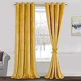 JIUZHEN Samt Verdunkelungsvorhänge für Wohnzimmer - Thermo Insualted Room Verdunkelung Ösen Fenster Vorhänge für Schlafzimmer/Hotelhall/Hochzeit, 2er Set Paneele, 132,1 x 228,6 cm, Gelb