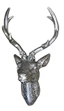 Hirschgeweih Hirschkopf Geweih 10-Ender in Silber, Metall-Optik 15 x 30 cm, Figur Skulptur Deko