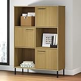 lvssiao Bibliothek für Haus und Büro, Bücherregal, Metallbeine, Oslo, Massivholz, Braun, 90 x 35 x 128,5 cm, modernes Bodenregal, ideal für Jugendstudio und Wohnzimmer