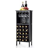 RELAX4LIFE Weinregal Kiefernholz, Weinschrank mit Weinglashalter, Weinhalter für 20 Flaschen, Weinständer für Küche, Flaschenregal für Wein & Getränke, große Aufbewahrung 42 x 24,5 x 96 cm (Schwarz)