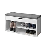 SoBuy FSR45-HG Schuhbank mit Sitzkissen Sitzbank Schuhschrank Schuhregal 3 Fächer weiß BHT ca: 80x46x30cm