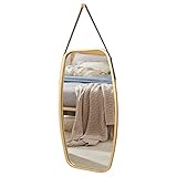 Nilpferd Spiegel oval mit Bambus, Verstellbarer Riemen, Ovaler Spiegel, Badezimmerspiegel, Dekorative Spiegel,Wand Spiegel, Flurspiegel, 74 * 43cm, Natur, Großer Spiegel