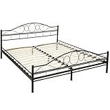 TecTake 800218 Metallbett Bettgestell mit Lattenrost, 180 x 200 cm, Einzelbett aus Metall, Bettrahmen für Schlafzimmer Gästezimmer, schwarz - Diverse Farben und Größen -