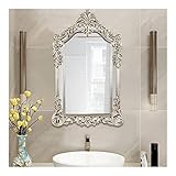 Antiker Wandspiegel mit Metallrahmen, Vintage-Dekoration, kunstvoller, an der Wand befestigter Schminkspiegel, barock inspirierte Wanddekoration for Badezimmer, Schlafzimmer ( Color : Silver , Size :