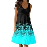 Eauptffy 1950Er Vintage Retro Cocktailkleid Rockabilly Faltenrock Damen Sommerkleid Rundhals Ärmellos Trägerkleid Strandkleid Swingkleid Mode Loses Midikleid Kleid Festlich Damen Langarm