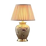 PAREKS Nachttischlampe Amerikanische einfache Keramik Tischlampe Wohnzimmer Retro Luxus Handbemalte Nachttischlampe Kupfersockel Dekorative Tischlampe Nachttischlampen