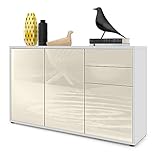 Vladon Sideboard Ben V3, Kommode mit 3 Türen und 2 Schubladen, Weiß matt/Creme Hochglanz (117 x 74 x 36 cm)