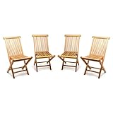 Divero 4er Set Gartenstuhl Balkonstuhl Hochlehner Teakholz Stuhl für Terrasse Camping kompakt klappbar behandelt Natur-braun