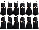 InnoGear 12 Stücke Verstellbare Schürze mit 2 Taschen, Unisex Kochenschürze Küchenschürze für Küche, Restaurant, Café (Schwarz Polyester)