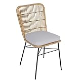 Casa Moro Rattan-Stuhl Asmara mit Kissen Esszimmerstuhl aus Natur-Rattan Schmiedeeisen Gestell | Qualität Korb-Stuhl Korb-Sessel Retro-Stuhl für Garten Terrasse Esszimmer | CF3164