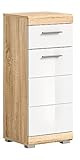 xonox.home Badezimmer Lambada X06F1701 Kommode Schrank Standschrank in Front weiß Hochglanz Korpus Sonoma Eiche hell ca. 37x88x31 cm