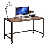 COSTWAY Schreibtisch mit Rollen, Computertisch mit Metallrahmen, Arbeitstisch mit 4 Rädern, Bürotisch rollbar, PC-Tisch, 120 x 60 x 75 cm, Braun