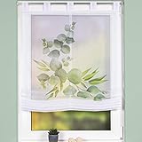 Raffrollo mit Stoffschlaufen Effektvoile Digitaldruck Eukalyptus weiß grün inkl. Technik 60x140cm