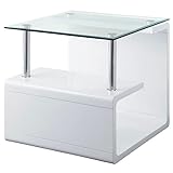 Acme Furniture Nevaeh Beistelltisch, Klarglas & Weiß Hochglanz